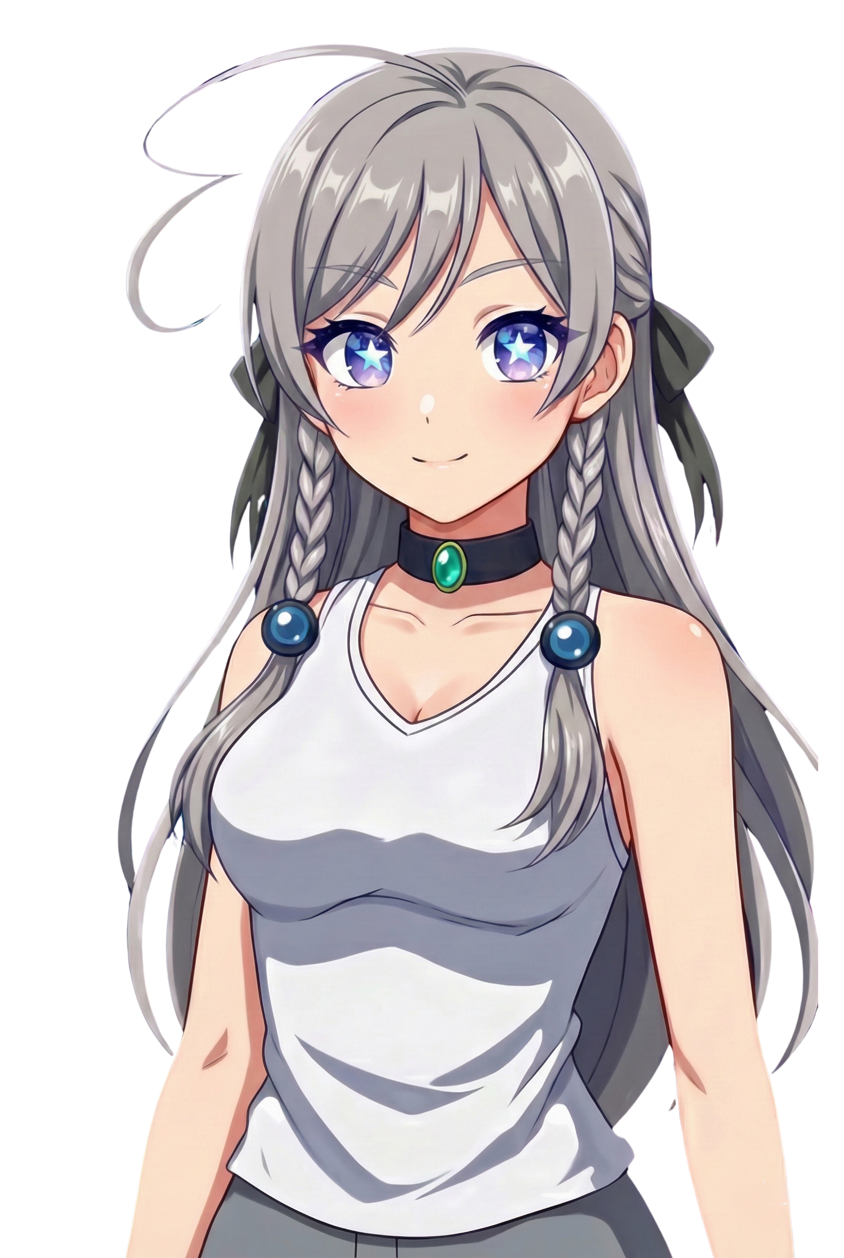 Luna — silver-haired companion with cosmic violet star eyes